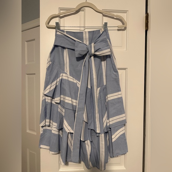 ZARA Asymmetrical ruffle midi skirt in blue, white and black stripe - Picture 4 of 6